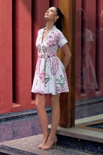 House Of Fett Multi Color Cotton, Linen Notched Neck Carnosa Belted Mini Dress Online at Aza Fashions House Of Fett_Multi Color Cotton, Linen Notched Neck Carnosa Belted Mini Dress _Online_at_Aza_Fashions
