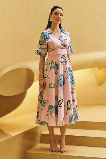 House Of Fett Floral Floss Linen Midi Dress