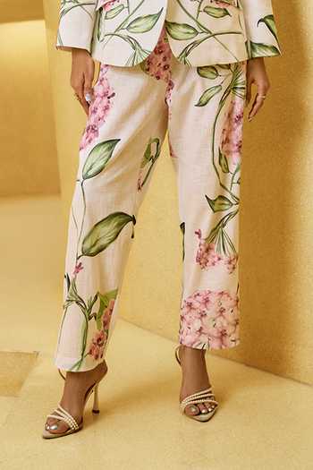 Buy_House Of Fett_Multi Color Cotton, Linen Sweetheart Neck Hoya Floral Blazer Co-ord Set _Online_at_Aza_Fashions