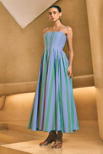 House Of Fett Multi Color Cotton, Poplin Square Neck Strappy Maxi Striped Dress Online at Aza Fashions House Of Fett_Multi Color Cotton, Poplin Square Neck Strappy Maxi Striped Dress _Online_at_Aza_Fashions