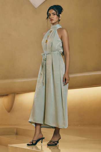 Buy House Of Fett Green Satin Halter Neck Ocean Mist Jumpsuit Online at Aza Fashions Buy_House Of Fett_Green Satin Halter Neck Ocean Mist Jumpsuit _Online_at_Aza_Fashions