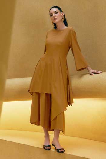 Buy House Of Fett Brown Cotton, Viscose Round Neck Buttery Caramel Tunic And Pant Co-ord Set Online at Aza Fashions Buy_House Of Fett_Brown Cotton, Viscose Round Neck Buttery Caramel Tunic And Pant Co-ord Set _Online_at_Aza_Fashions