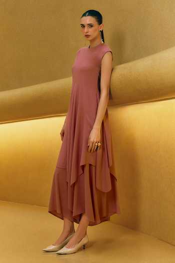 Buy House Of Fett Pink Cotton, Viscose Round Neck Rosewater Asymmetric Tunic And Pant Set Online at Aza Fashions Buy_House Of Fett_Pink Cotton, Viscose Round Neck Rosewater Asymmetric Tunic And Pant Set _Online_at_Aza_Fashions