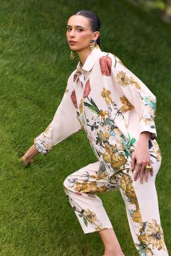 Shop_House Of Fett_Multi Color Cotton, Viscose Collared Whispering Floral Print Shirt And Pant Set _Online_at_Aza_Fashions