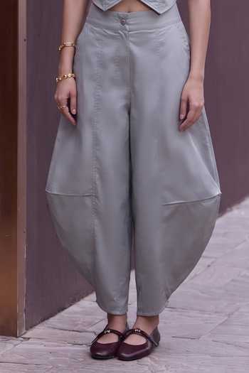 Buy_House Of Fett_Grey Cotton, Poplin Notched Neck Mineral Solid Waistcoat And Pant Set _Online_at_Aza_Fashions