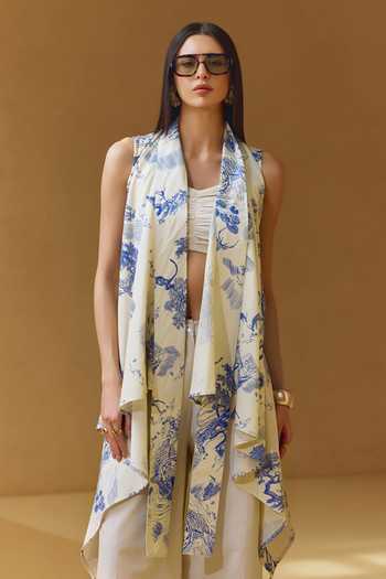 Shop House Of Fett Multi Color Cotton Collared Neck, Bandeau Rainforest Printed Jacket Pant Set Online at Aza Fashions Shop_House Of Fett_Multi Color Cotton Collared Neck, Bandeau Rainforest Printed Jacket Pant Set _Online_at_Aza_Fashions