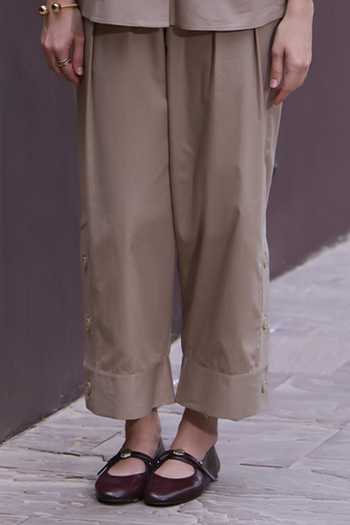 House Of Fett Beige Cotton, Poplin Collared Nectar Bloom Embroidered Shirt And Pant Co-ord Set Online at Aza Fashions House Of Fett_Beige Cotton, Poplin Collared Nectar Bloom Embroidered Shirt And Pant Co-ord Set _Online_at_Aza_Fashions