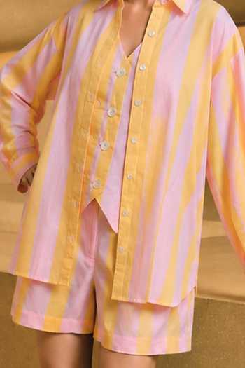Shop House Of Fett Pink Cotton V-, Collared Bubblegum Printed Shorts Set Online at Aza Fashions Shop_House Of Fett_Pink Cotton V-, Collared Bubblegum Printed Shorts Set _Online_at_Aza_Fashions