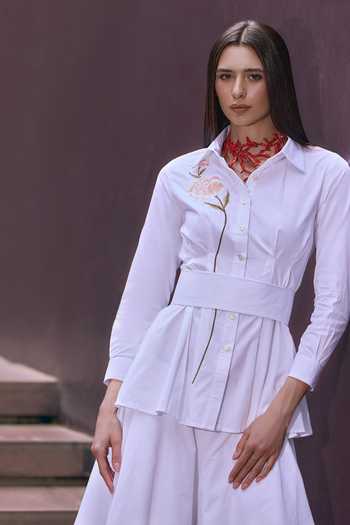 Buy House Of Fett White Cotton, Twill Button-down Neck Lychee Embroidered Top And Trouser Set Online at Aza Fashions Buy_House Of Fett_White Cotton, Twill Button-down Neck Lychee Embroidered Top And Trouser Set _Online_at_Aza_Fashions