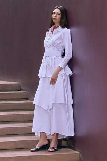 Shop House Of Fett White Cotton, Twill Button-down Neck Lychee Embroidered Top And Trouser Set Online at Aza Fashions Shop_House Of Fett_White Cotton, Twill Button-down Neck Lychee Embroidered Top And Trouser Set _Online_at_Aza_Fashions