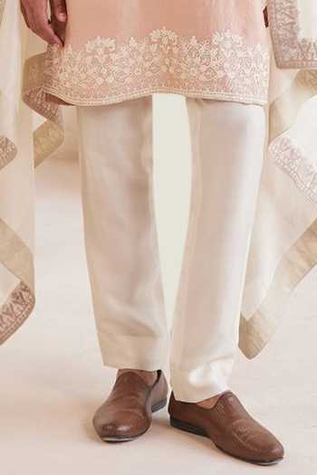 Jorah Men_Peach Chanderi, Cotton Embroidered Kurta Set _Online_at_Aza_Fashions