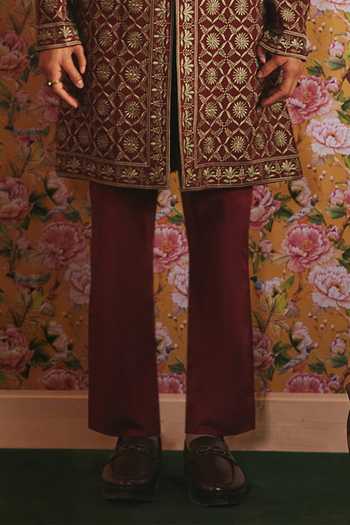 Jorah Men Maroon Viscose, Dupion, Chanderi, Satin Hand Embroidered Jacket And Kurta Set Online at Aza Fashions Jorah Men_Maroon Viscose, Dupion, Chanderi, Satin Hand Embroidered Jacket And Kurta Set _Online_at_Aza_Fashions