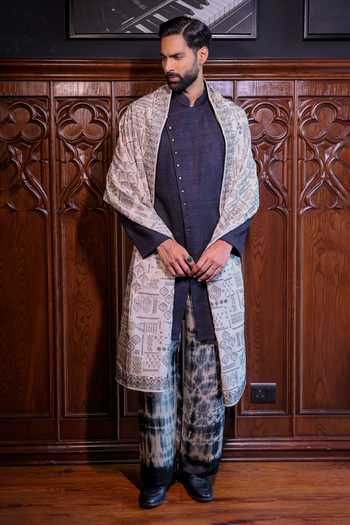 Jorah Men Black Pashmina, Satin Jacket And Pant Set Online at Aza Fashions Jorah Men_Black Pashmina, Satin Jacket And Pant Set _Online_at_Aza_Fashions
