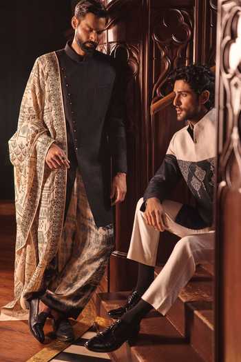 Buy Jorah Men Black Pashmina, Satin Jacket And Pant Set Buy_Jorah Men_Black Pashmina, Satin Jacket And Pant Set