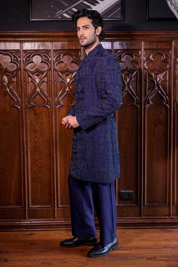 Jorah Men Blue Viscose, Dupion, Satin Hand Embroidered Jacket And Kurta Set Online at Aza Fashions Jorah Men_Blue Viscose, Dupion, Satin Hand Embroidered Jacket And Kurta Set _Online_at_Aza_Fashions