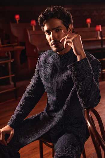 Buy Jorah Men Blue Viscose, Dupion, Satin Hand Embroidered Jacket And Kurta Set Online at Aza Fashions Buy_Jorah Men_Blue Viscose, Dupion, Satin Hand Embroidered Jacket And Kurta Set _Online_at_Aza_Fashions