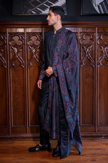 Jorah Men Black Pashmina, Satin, Cotton Jacket And Kurta Set at Aza Fashions Jorah Men_Black Pashmina, Satin, Cotton Jacket And Kurta Set _at_Aza_Fashions