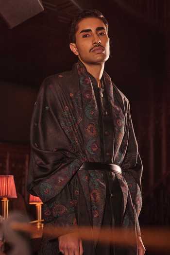 Buy Jorah Men Black Pashmina, Satin, Cotton Jacket And Kurta Set Buy_Jorah Men_Black Pashmina, Satin, Cotton Jacket And Kurta Set