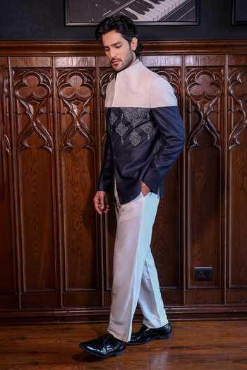 Buy Jorah Men Ivory Silk, Cotton, Viscose Embroidery And Bandhgala Set Online at Aza Fashions Buy_Jorah Men_Ivory Silk, Cotton, Viscose Embroidery And Bandhgala Set _Online_at_Aza_Fashions