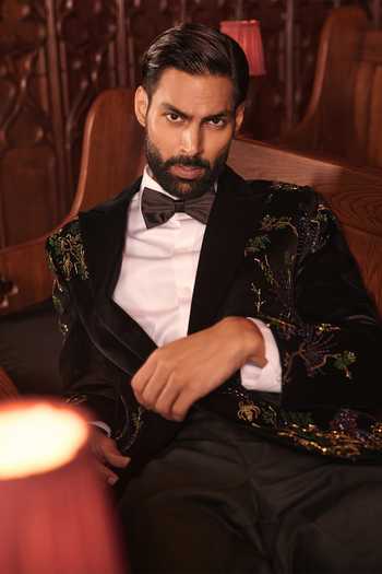 Buy Jorah Men Black Velvet, Cotton, Viscose Embroidered Tuxedo Set Online at Aza Fashions Buy_Jorah Men_Black Velvet, Cotton, Viscose Embroidered Tuxedo Set _Online_at_Aza_Fashions