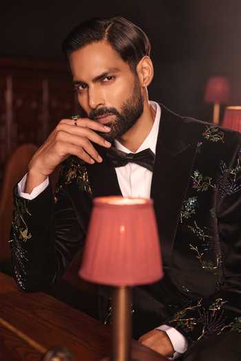 Shop Jorah Men Black Velvet, Cotton, Viscose Embroidered Tuxedo Set Online at Aza Fashions Shop_Jorah Men_Black Velvet, Cotton, Viscose Embroidered Tuxedo Set _Online_at_Aza_Fashions