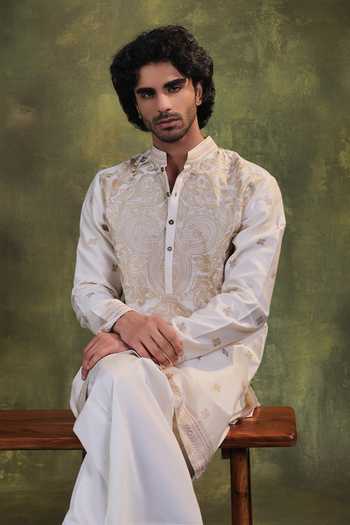 Buy Jorah Men Ivory Chanderi, Cotton Embroidered Kurta Set Online at Aza Fashions Buy_Jorah Men_Ivory Chanderi, Cotton Embroidered Kurta Set _Online_at_Aza_Fashions