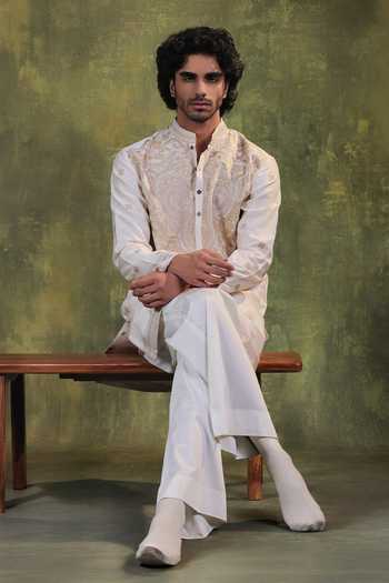 Shop Jorah Men Ivory Chanderi, Cotton Embroidered Kurta Set Online at Aza Fashions Shop_Jorah Men_Ivory Chanderi, Cotton Embroidered Kurta Set _Online_at_Aza_Fashions