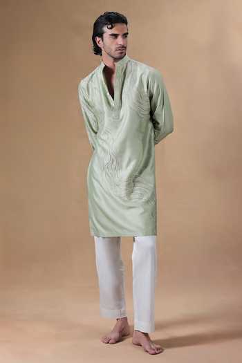 Buy Jorah Men Green Chanderi, Cotton Hand Embroidered Kurta Set Online at Aza Fashions Buy_Jorah Men_Green Chanderi, Cotton Hand Embroidered Kurta Set _Online_at_Aza_Fashions