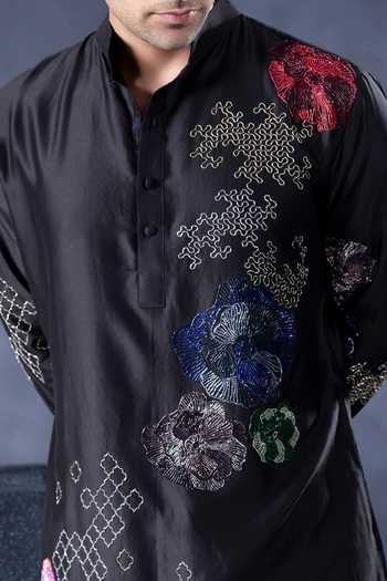 Buy Jorah Men Black Chanderi, Twill Embroidered Kurta And Pant Set Online at Aza Fashions Buy_Jorah Men_Black Chanderi, Twill Embroidered Kurta And Pant Set _Online_at_Aza_Fashions