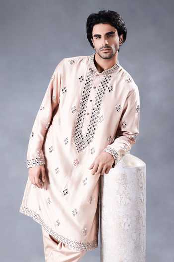 Buy Jorah Men Beige Chanderi, Cotton Mirror Work Kurta Set Online at Aza Fashions Buy_Jorah Men_Beige Chanderi, Cotton Mirror Work Kurta Set _Online_at_Aza_Fashions