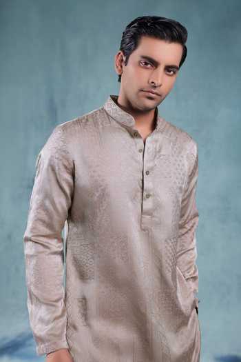 Jorah Men Beige Crepe Plain Kurta And Pant Set Online at Aza Fashions Jorah Men_Beige Crepe Plain Kurta And Pant Set _Online_at_Aza_Fashions