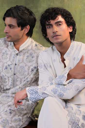 Shop Jorah Men Ivory Twill Embroidered Kurta And Pant Set Online at Aza Fashions Shop_Jorah Men_Ivory Twill Embroidered Kurta And Pant Set _Online_at_Aza_Fashions