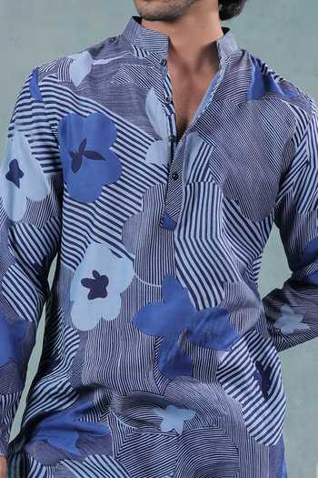 Buy Jorah Men Blue Silk, Cotton Printed Kurta Set Online at Aza Fashions Buy_Jorah Men_Blue Silk, Cotton Printed Kurta Set _Online_at_Aza_Fashions