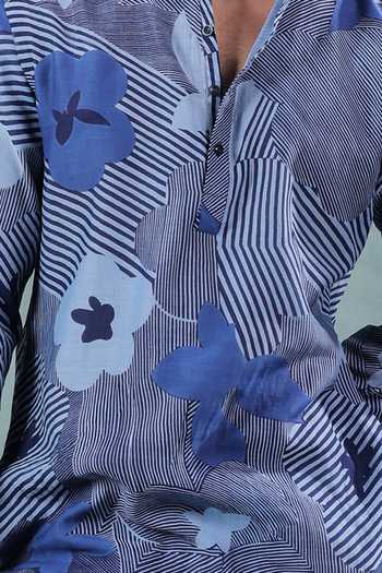 Shop Jorah Men Blue Silk, Cotton Printed Kurta Set Online at Aza Fashions Shop_Jorah Men_Blue Silk, Cotton Printed Kurta Set _Online_at_Aza_Fashions