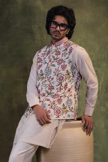 Shop Jorah Men Multi Color Viscose, Dupion, Chanderi, Embroidered Nehru Jacket And Kurta Set Online at Aza Fashions Shop_Jorah Men_Multi Color Viscose, Dupion, Chanderi, Embroidered Nehru Jacket And Kurta Set _Online_at_Aza_Fashions