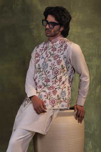 Jorah Men Multi Color Viscose, Dupion, Chanderi, Embroidered Nehru Jacket And Kurta Set at Aza Fashions Jorah Men_Multi Color Viscose, Dupion, Chanderi, Embroidered Nehru Jacket And Kurta Set _at_Aza_Fashions