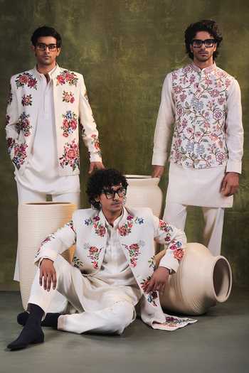 Buy Jorah Men Multi Color Viscose, Dupion, Chanderi, Embroidered Nehru Jacket And Kurta Set Buy_Jorah Men_Multi Color Viscose, Dupion, Chanderi, Embroidered Nehru Jacket And Kurta Set