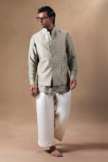 Jorah Men Geometric Embroidered Nehru Jacket Set 