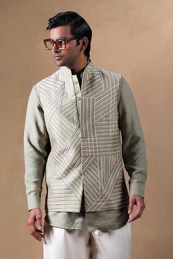 Jorah Men Geometric Embroidered Nehru Jacket Set 