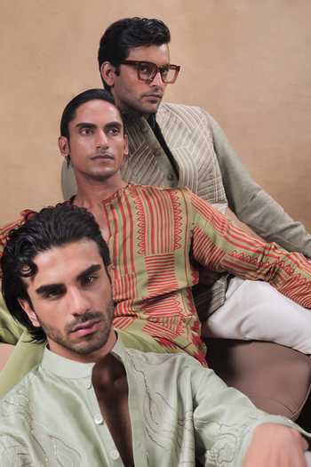 Shop Jorah Men Green Viscose, Dupion, Silk, Satin Geometric Embroidered Nehru Jacket Set Online at Aza Fashions Shop_Jorah Men_Green Viscose, Dupion, Silk, Satin Geometric Embroidered Nehru Jacket Set _Online_at_Aza_Fashions