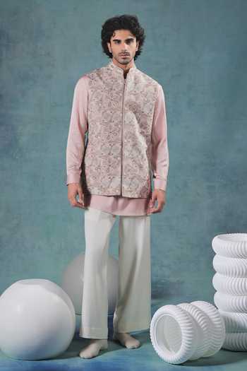 Jorah Men Floral Embroidered Nehru Jacket Set 