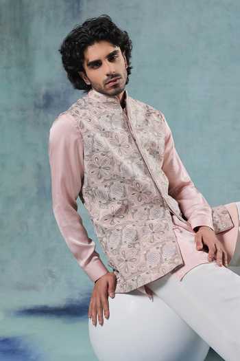 Jorah Men Multi Color Twill Floral Embroidered Nehru Jacket Set at Aza Fashions Jorah Men_Multi Color Twill Floral Embroidered Nehru Jacket Set _at_Aza_Fashions