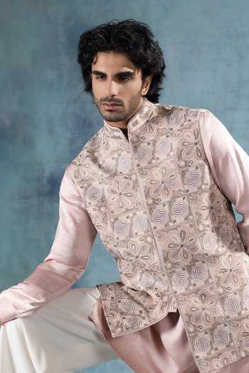 Buy Jorah Men Multi Color Twill Floral Embroidered Nehru Jacket Set Buy_Jorah Men_Multi Color Twill Floral Embroidered Nehru Jacket Set