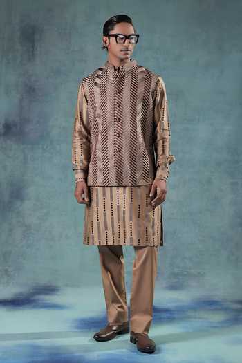 Jorah Men Herringbone Pattern Nehru Jacket Set 