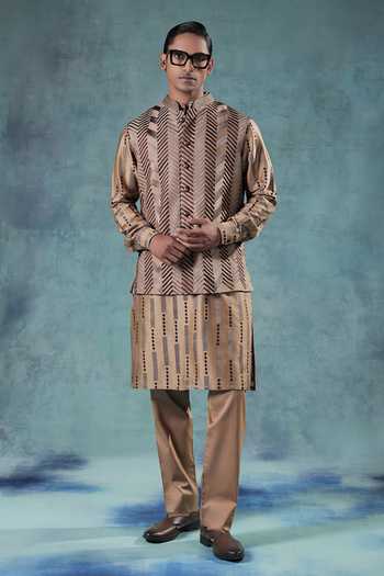 Jorah Men Herringbone Pattern Nehru Jacket Set 