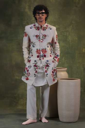 Jorah Men Floral Embroidered Jacket & Kurta Set 