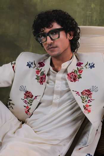 Buy Jorah Men Ivory Silk, Satin, Twill Floral Embroidered Jacket And Kurta Set Online at Aza Fashions Buy_Jorah Men_Ivory Silk, Satin, Twill Floral Embroidered Jacket And Kurta Set _Online_at_Aza_Fashions
