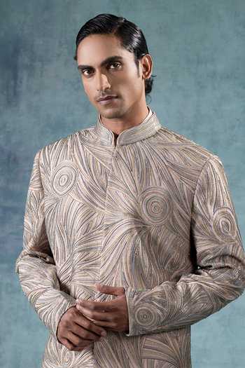 Jorah Men Peach Viscose, Dupion, Organza, Crepe Embroidered Jacket With Kurta Set Online at Aza Fashions Jorah Men_Peach Viscose, Dupion, Organza, Crepe Embroidered Jacket With Kurta Set _Online_at_Aza_Fashions