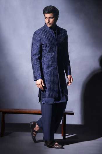 Jorah Men Blue Viscose, Dupion, Satin, Crepe Hand Embroidered Jacket And Kurta Set Online at Aza Fashions Jorah Men_Blue Viscose, Dupion, Satin, Crepe Hand Embroidered Jacket And Kurta Set _Online_at_Aza_Fashions