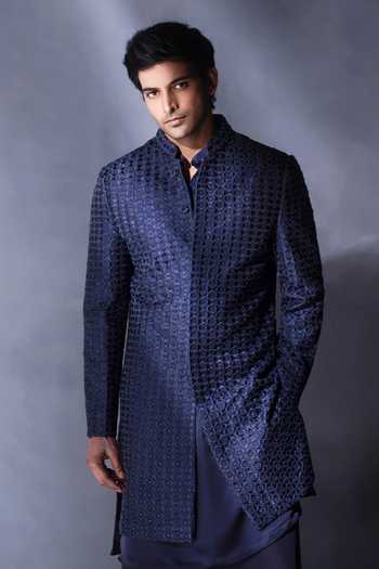 Buy Jorah Men Blue Viscose, Dupion, Satin, Crepe Hand Embroidered Jacket And Kurta Set Online at Aza Fashions Buy_Jorah Men_Blue Viscose, Dupion, Satin, Crepe Hand Embroidered Jacket And Kurta Set _Online_at_Aza_Fashions